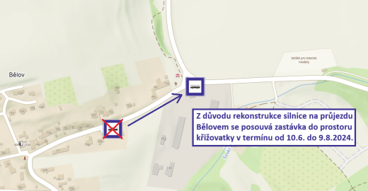 Otáčení autobusů linky 57 v Bělově se dočasně posune ke křižovatce